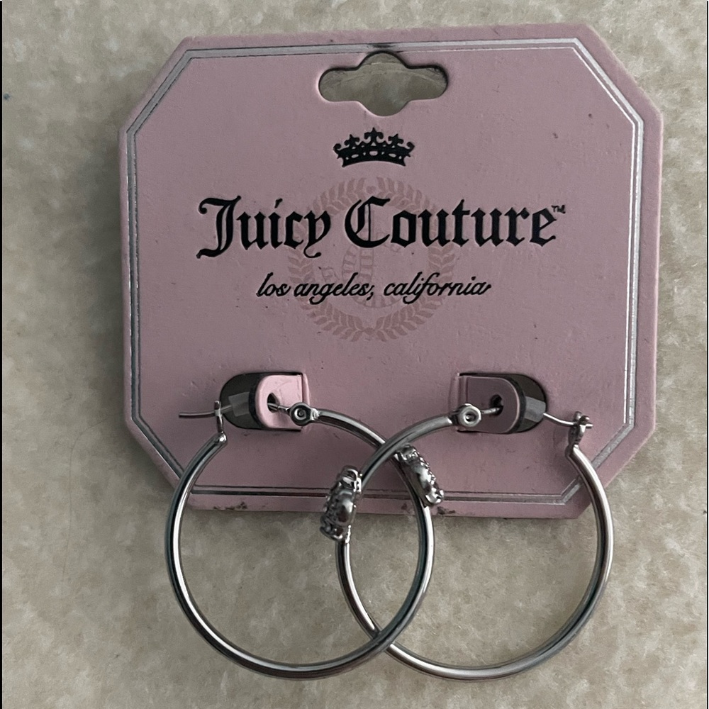 NWT JUICY COUTURE Silver crown hoop earrings and planner with post it notes